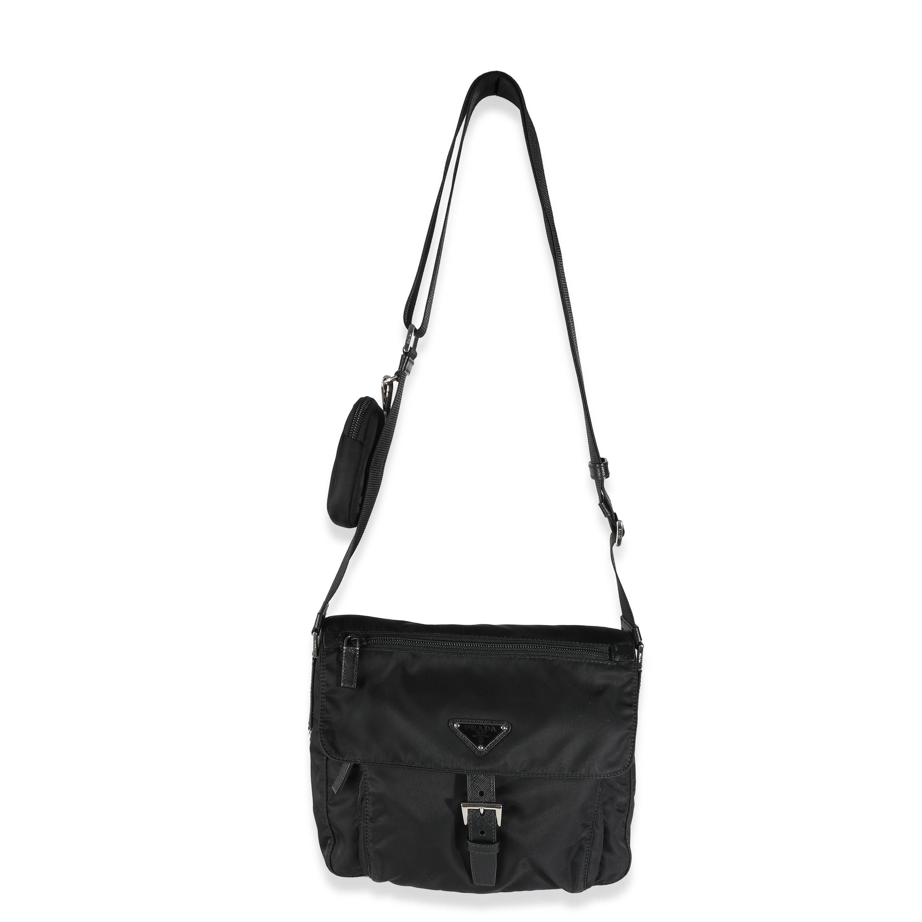 Prada Black Re-Nylon Front Pocket Shoulder Bag For Sale 2