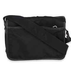 Prada Black Re-Nylon Saffiano Double Buckle Messenger Bag