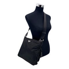 Prada Black Re-Nylon Tessuto Messenger Bag with Teddy Bear Key Charm