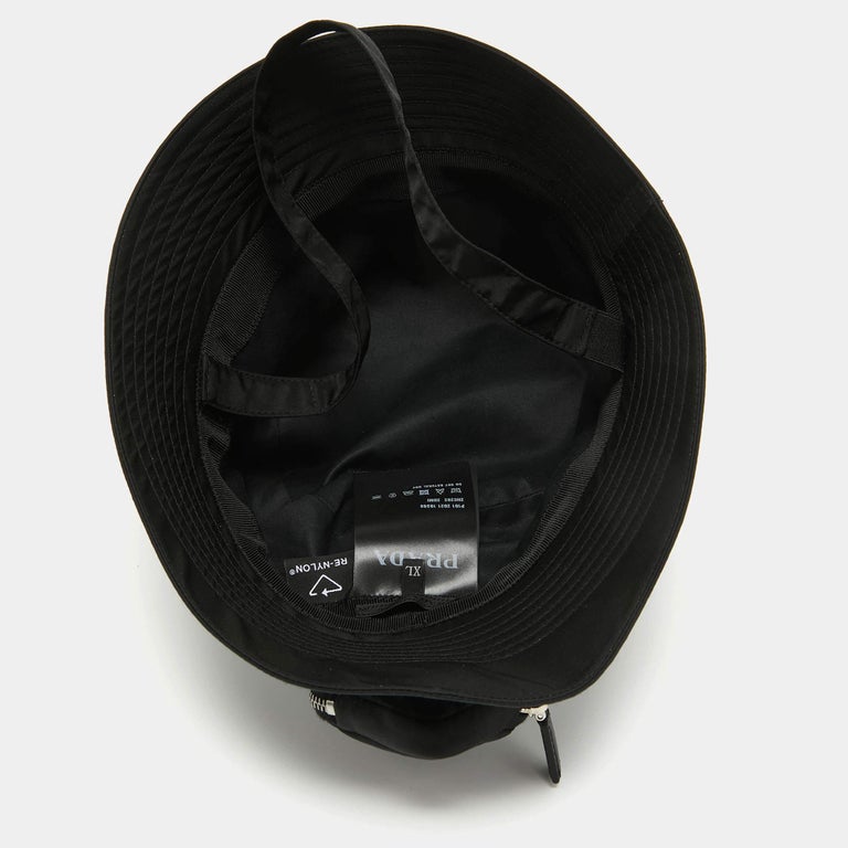 Prada Black Re-Nylon Triangle Logo Detail String Bucket Hat  display picture 1