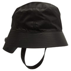 Prada Black Re-Nylon Triangle Logo Detail String Bucket Hat XL