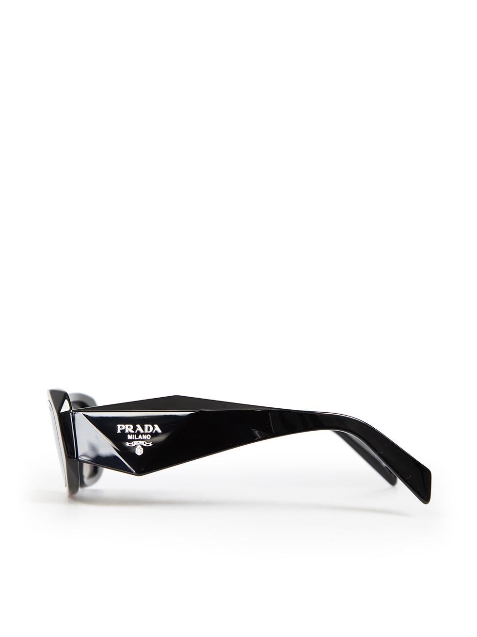 Prada Black Rectangular Frame Grey Tinted Sunglasses For Sale 1