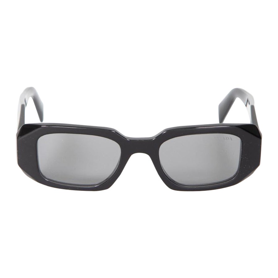 Prada Black Rectangular Frame Grey Tinted Sunglasses