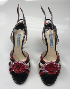 PRADA Black & Red Couture Jeweled Taillight Heels-37.5