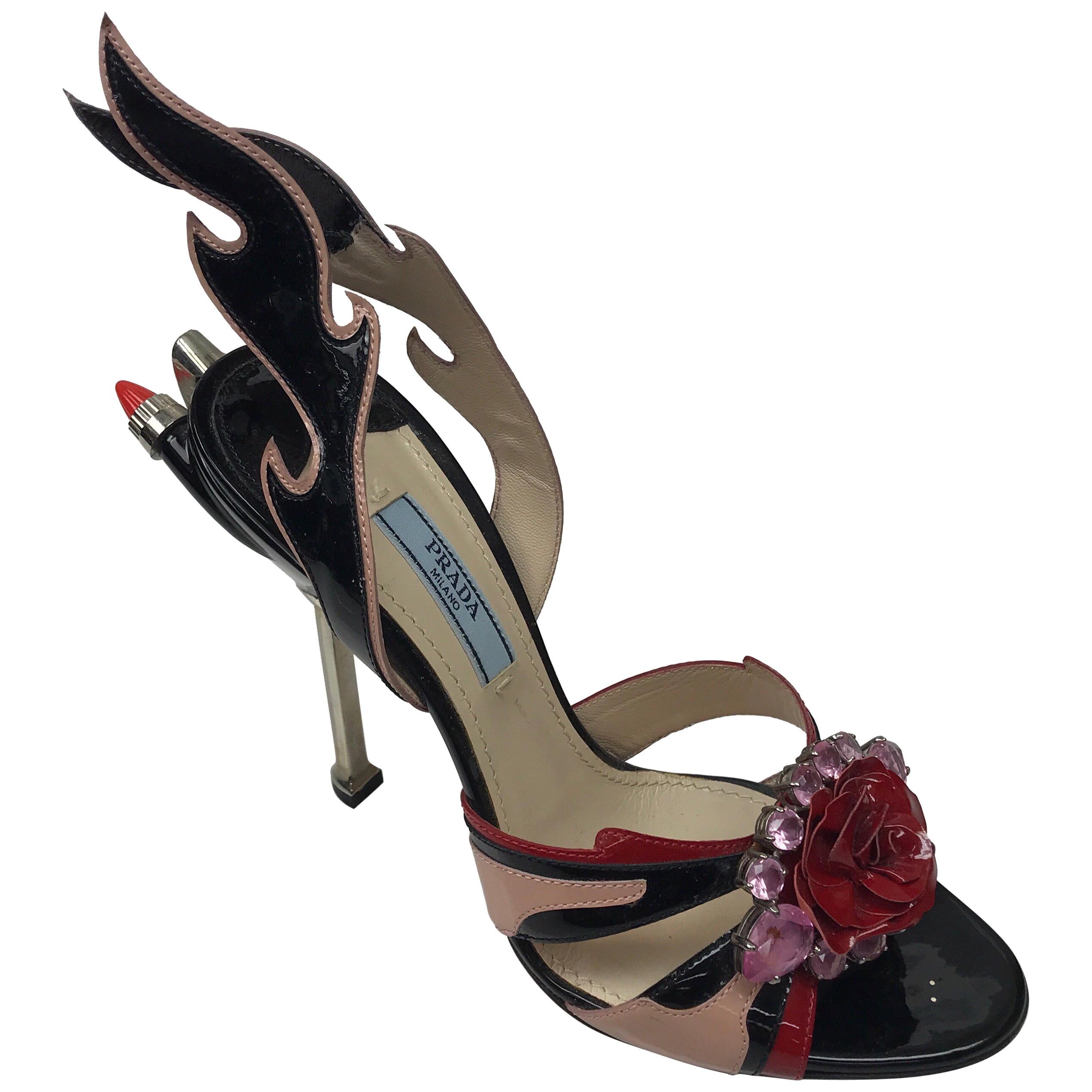 PRADA Black & Red Couture Jeweled Taillight Heels-37.5