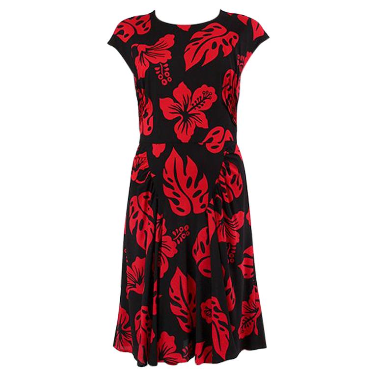 PRADA black 
red FLORAL CAP SLEEVE Dress 40