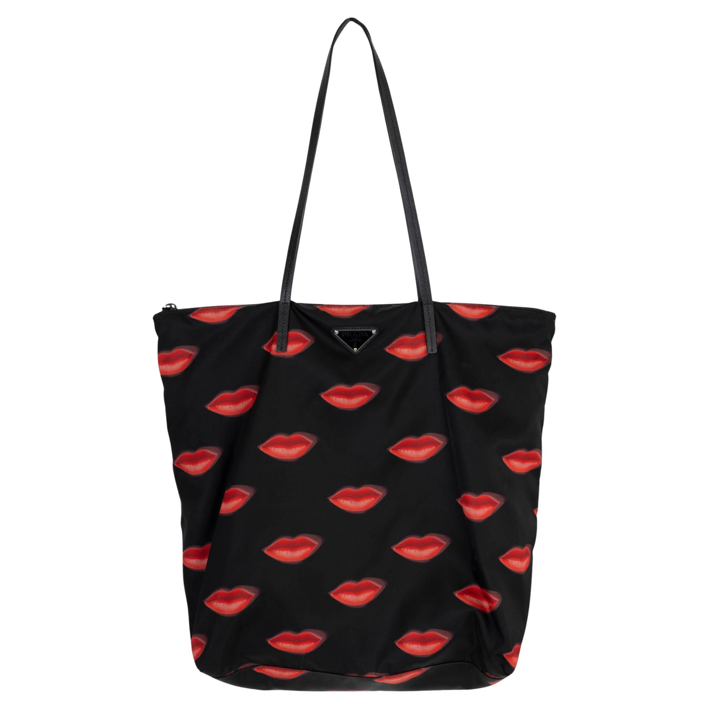 PRADA black red nylon 2019 LIP Shopper Tote Bag 1BY300