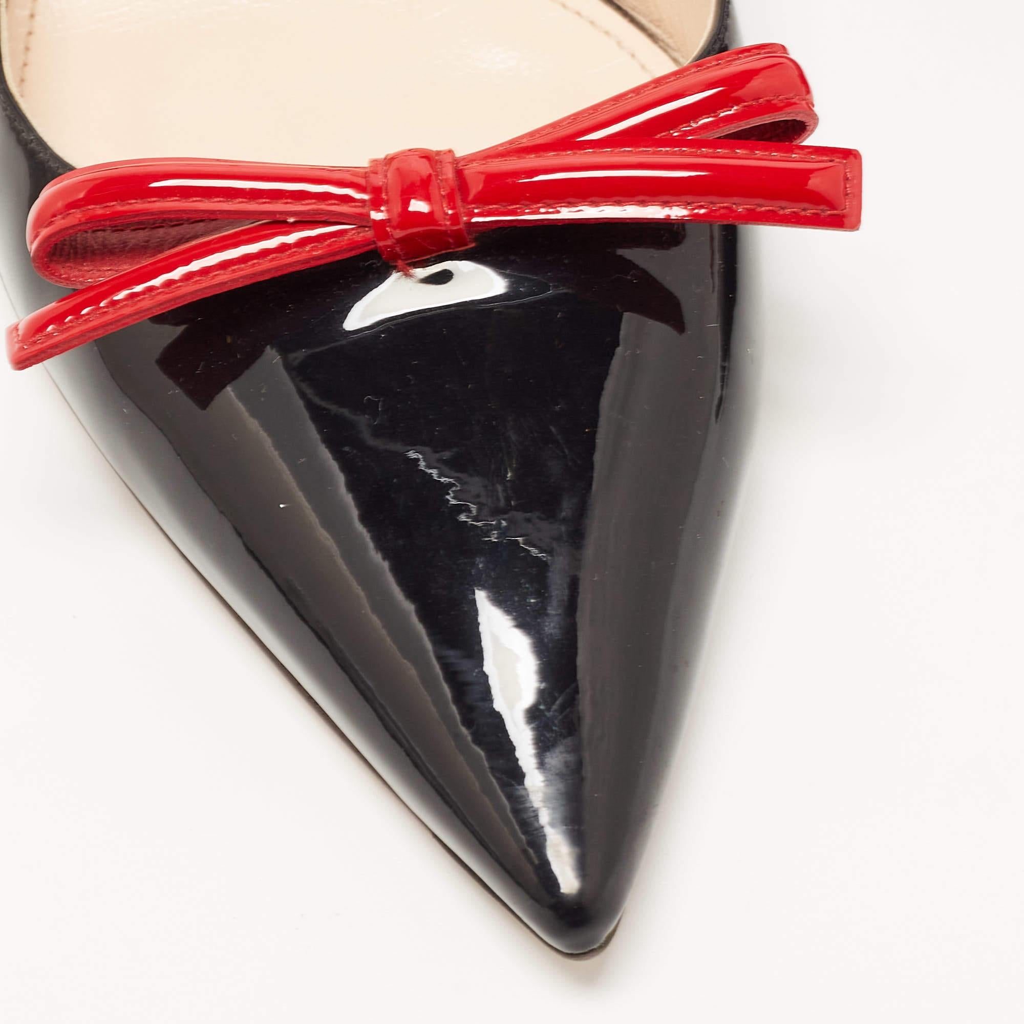 Prada Black/Red Patent Leather Bow Pointed Toe Slingback Sandals Size 40.5 4