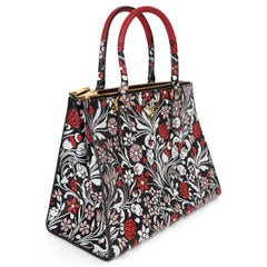 PRADA black red pink leather 2017 GALLERIA MEDIUM FLOREALE Tote Bag