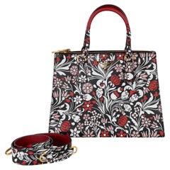 PRADA black red pink leather 2017 GALLERIA MEDIUM FLOREALE Tote Bag