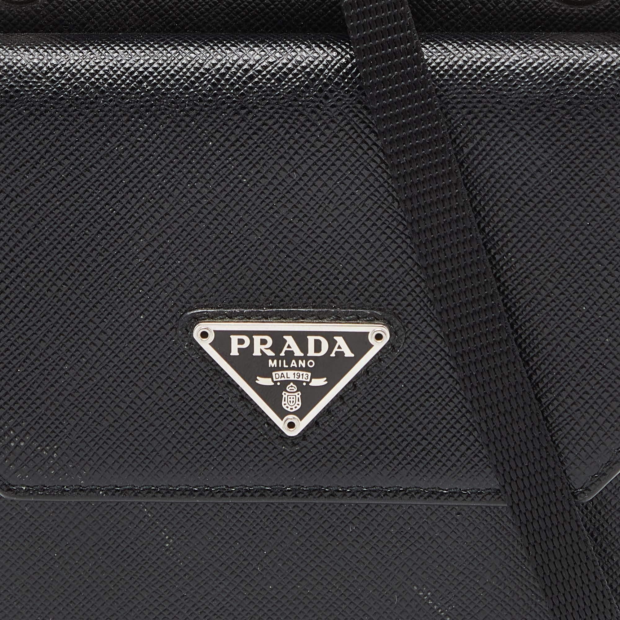 Prada Black/Red Saffiano Leather Logo Phone Crossbody Bag 6