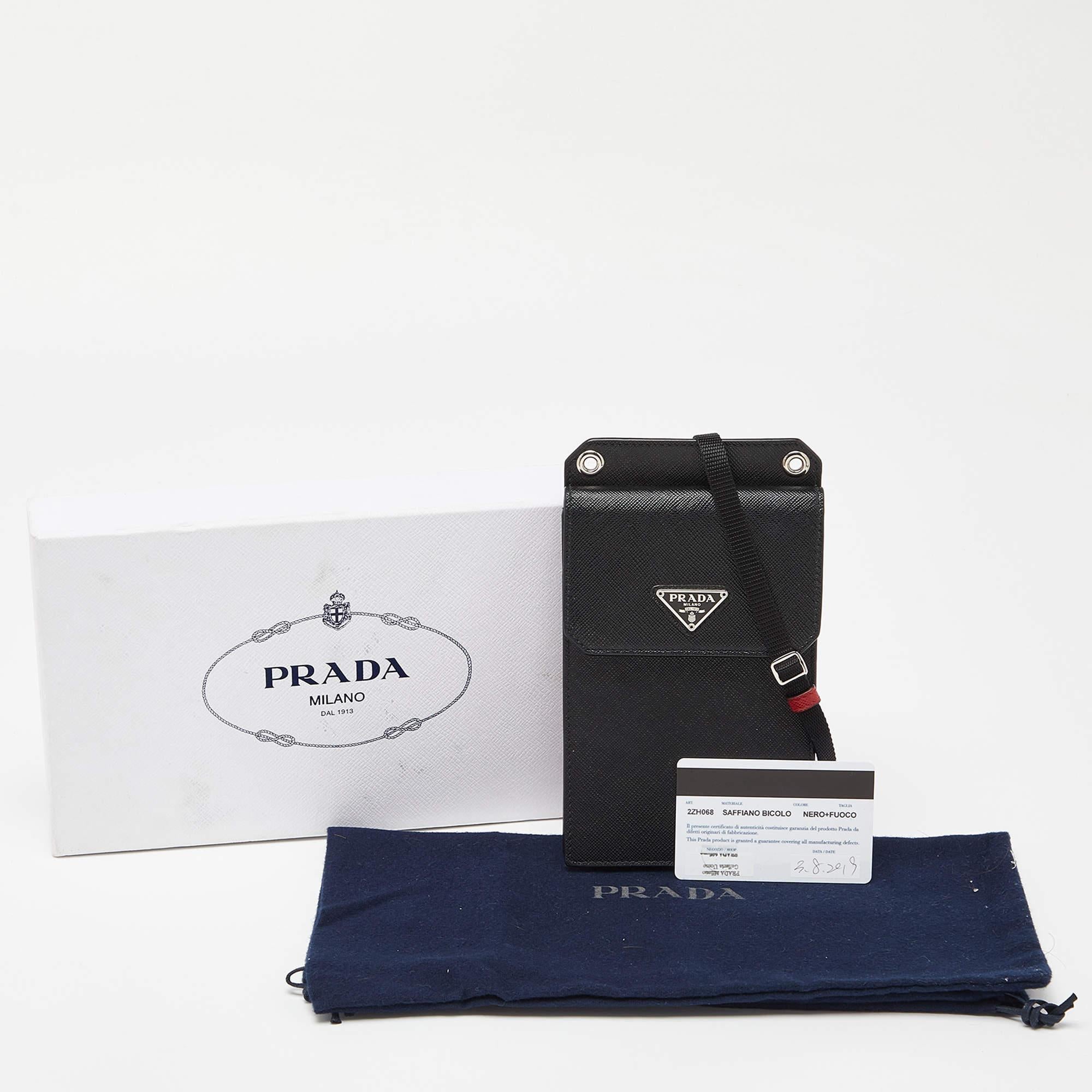 Prada Black/Red Saffiano Leather Logo Phone Crossbody Bag 7