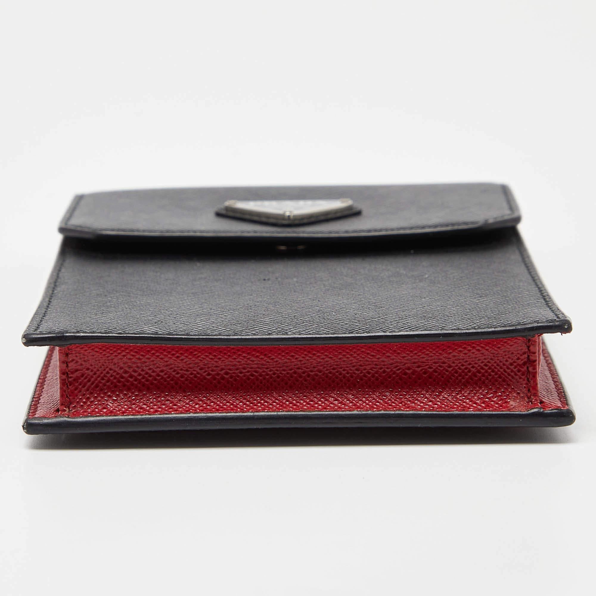 Prada Black/Red Saffiano Leather Logo Phone Crossbody Bag 4