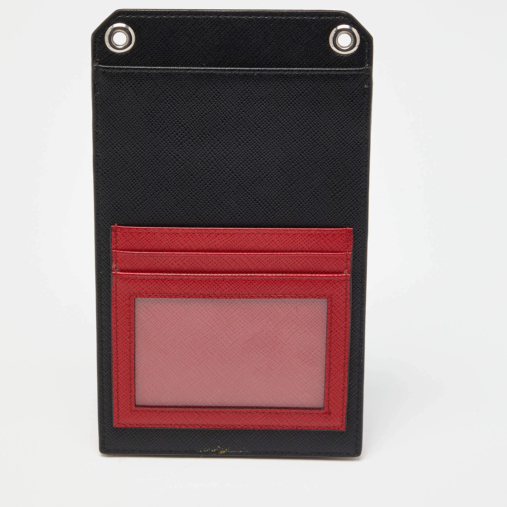 Prada Black/Red Saffiano Leather Logo Phone Crossbody Bag 5