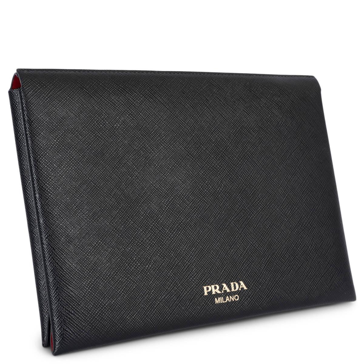 PRADA black red Saffiano leather SMALL DOCUMENT PORTFOLIO Pouch Bag
