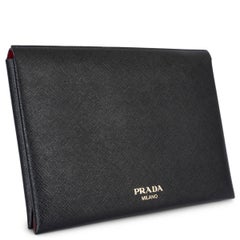 PRADA black / red Saffiano leather SMALL DOCUMENT PORTFOLIO Pouch Bag