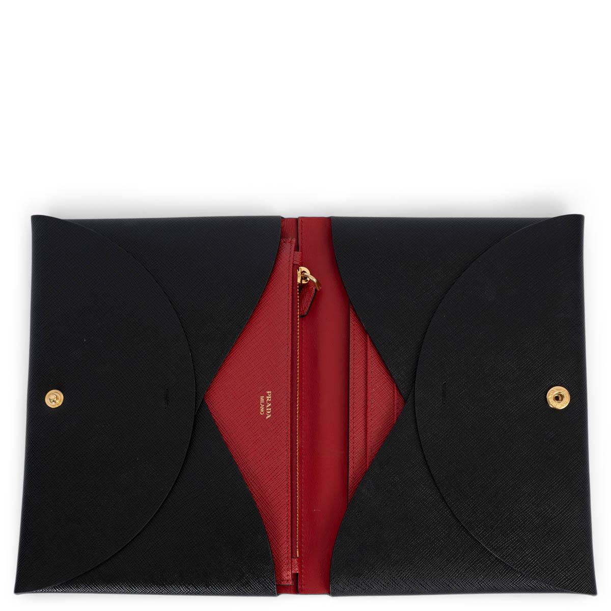 PRADA black / red Saffiano leather SMALL DOCUMENT PORTFOLIO Pouch Bag For Sale 1