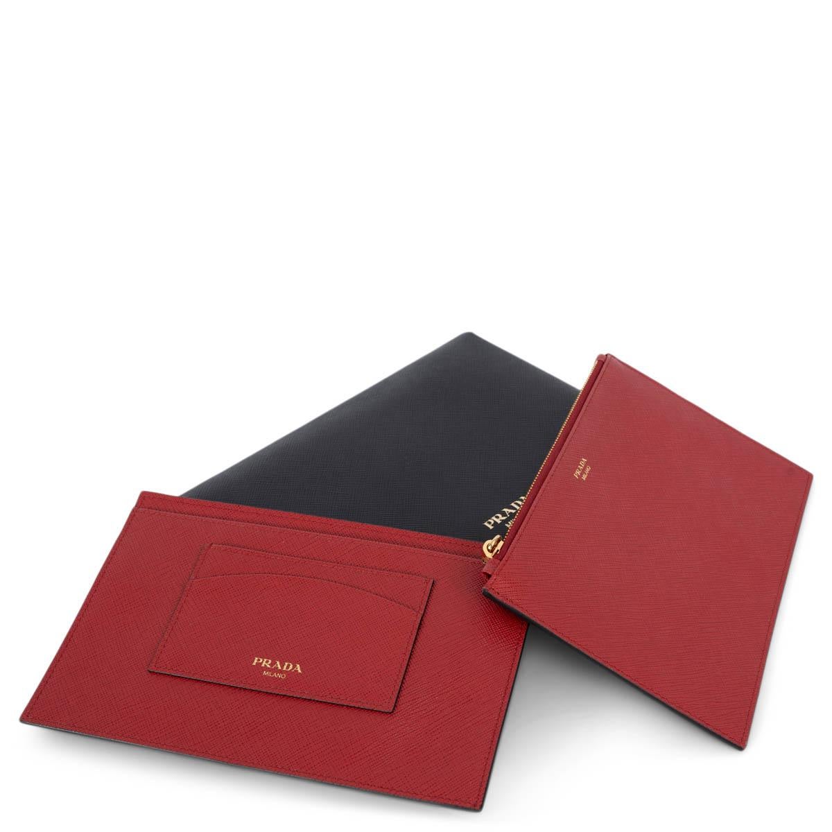 PRADA black / red Saffiano leather SMALL DOCUMENT PORTFOLIO Pouch Bag For Sale 1