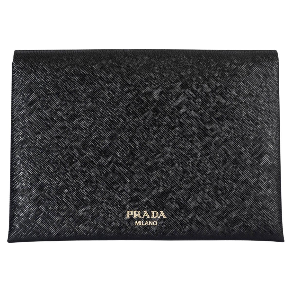 PRADA black / red Saffiano leather SMALL DOCUMENT PORTFOLIO Pouch Bag For Sale