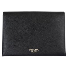 Used PRADA black / red Saffiano leather SMALL DOCUMENT PORTFOLIO Pouch Bag