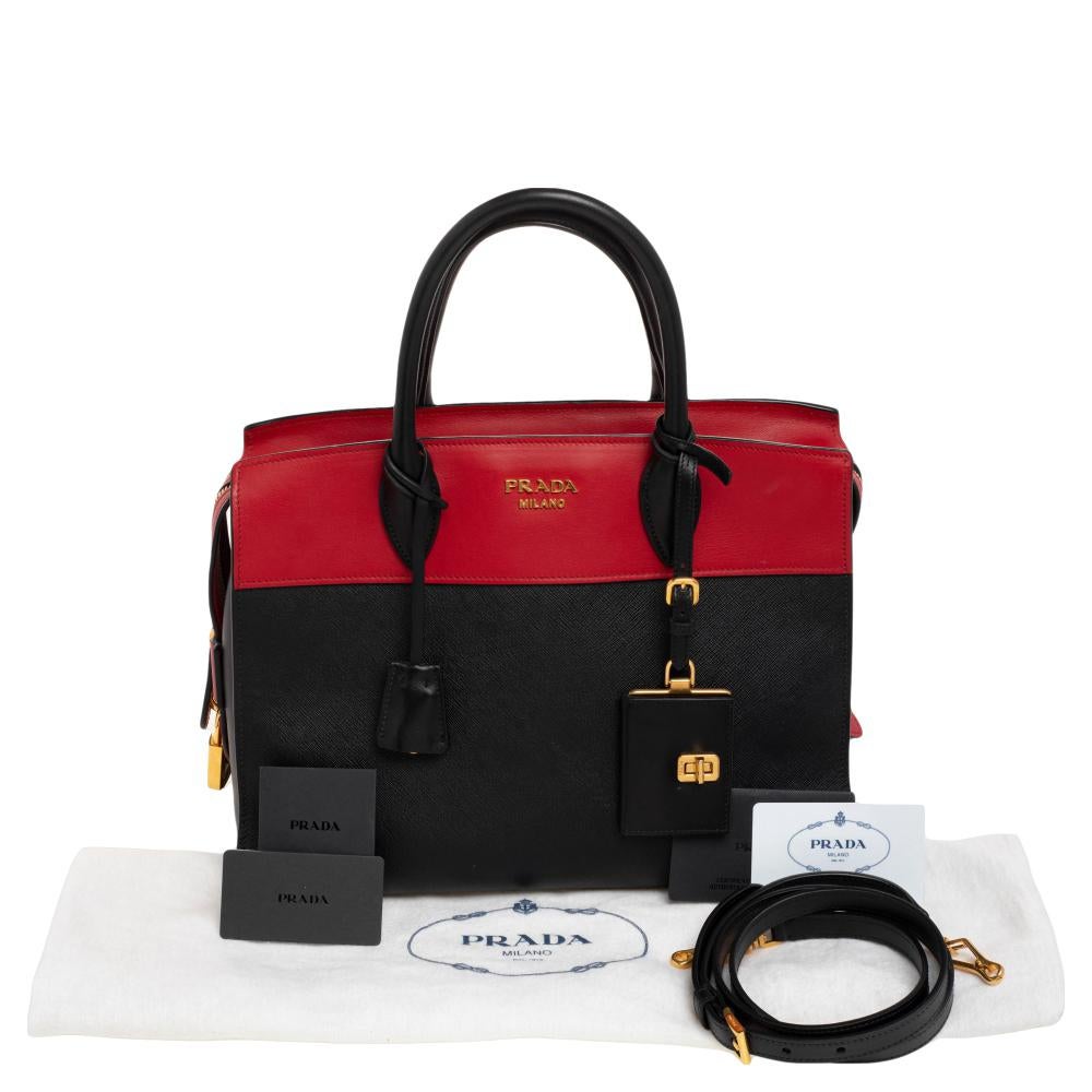 Prada Black Red Saffiano Lux And City Leather Large Esplanade