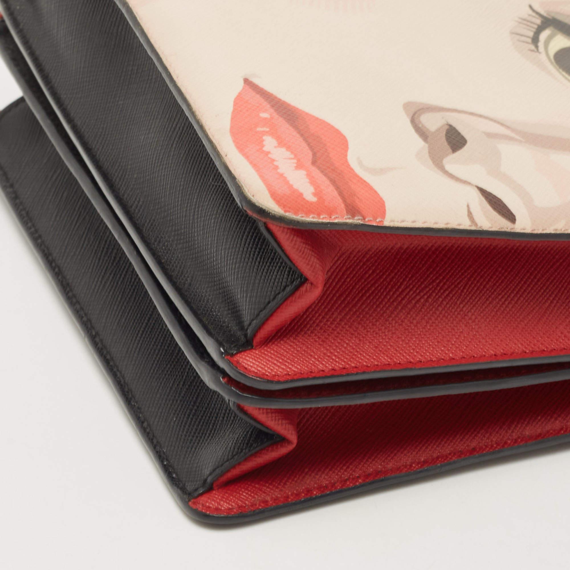 Prada Black/Red Saffiano Print Leather Face Art Top Handle Bag 5