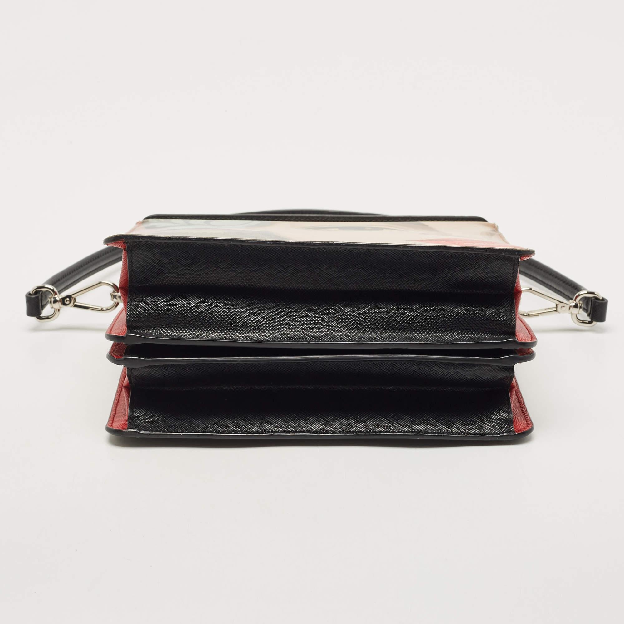 Prada Black/Red Saffiano Print Leather Face Art Top Handle Bag 6