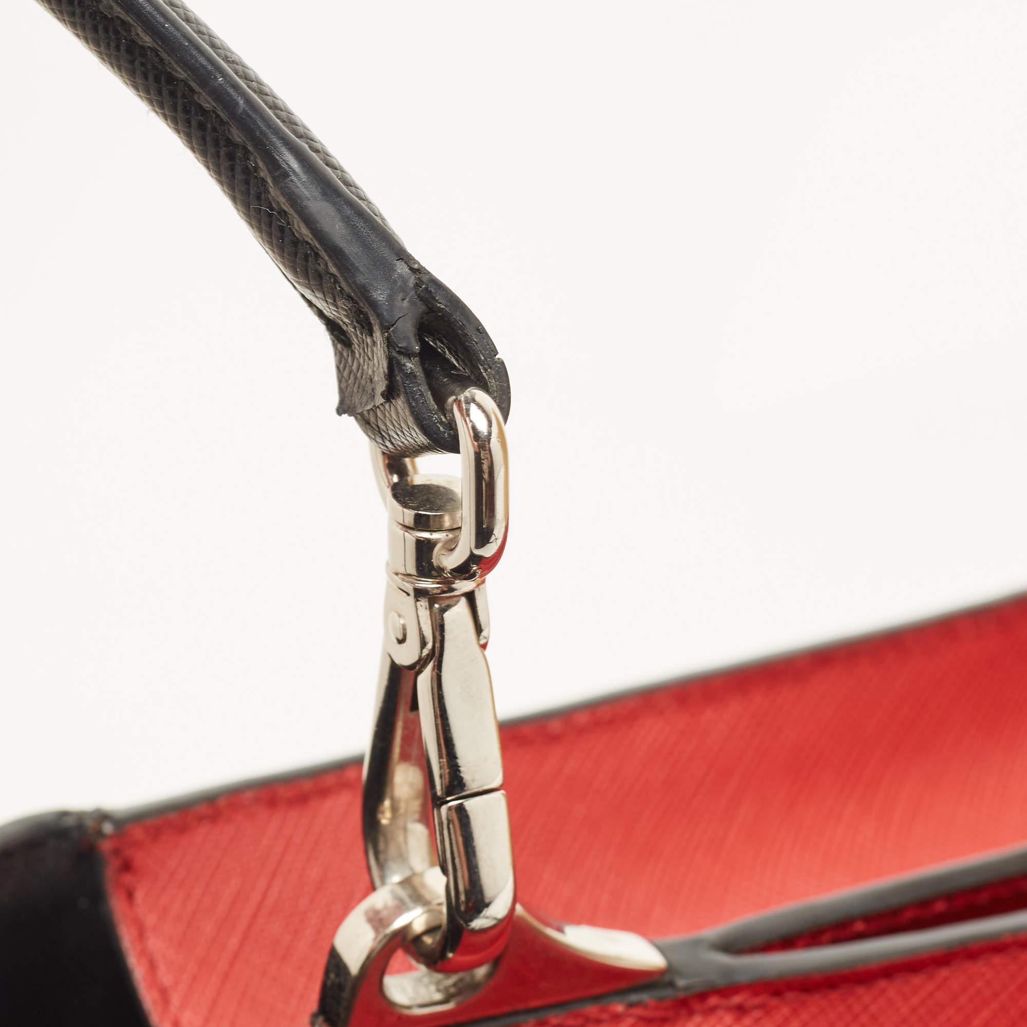 Prada Black/Red Saffiano Print Leather Face Art Top Handle Bag 10