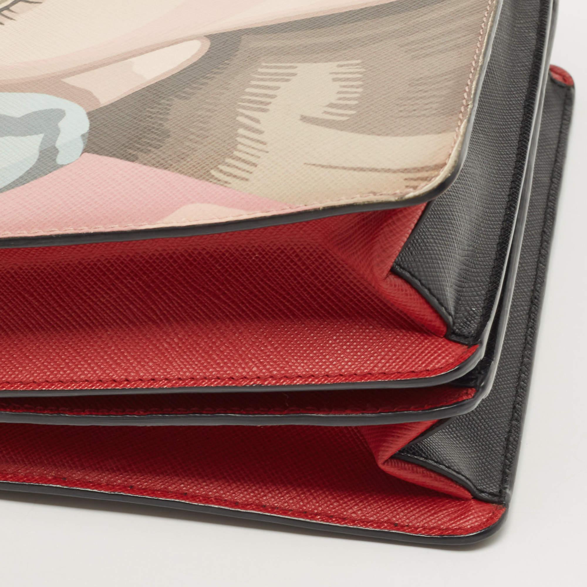Prada Black/Red Saffiano Print Leather Face Art Top Handle Bag 4