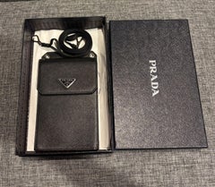 Prada Black Red Saffiano Triangle Logo Phone Holder
