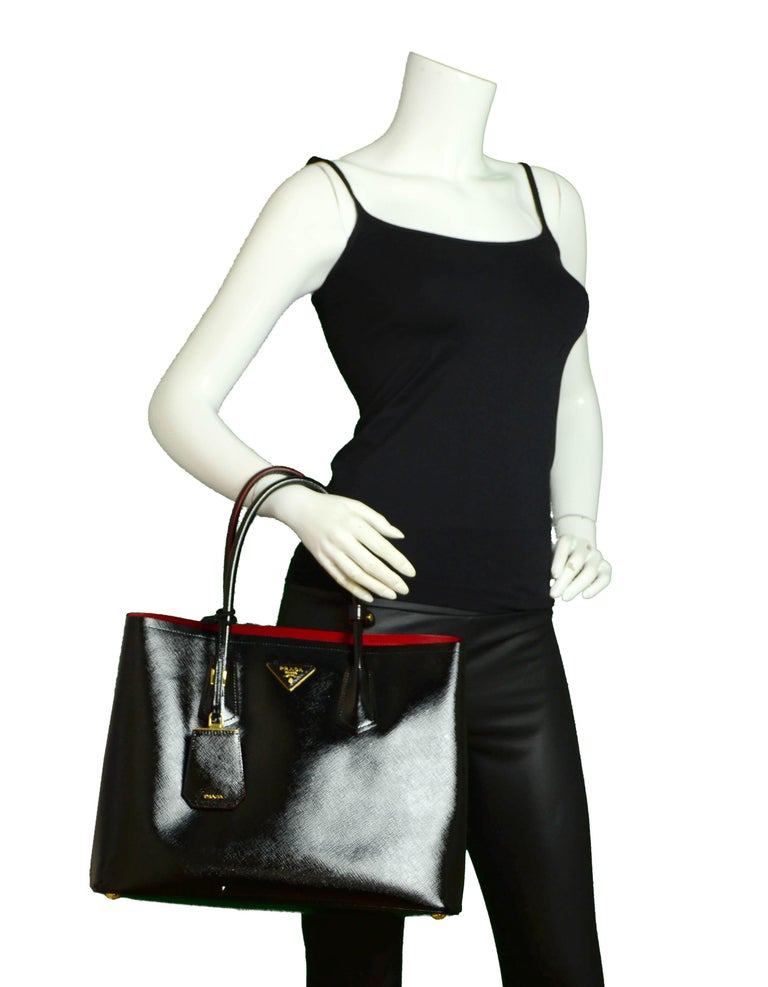 Prada Saffiano Rosso Vernice Shopping Tote $4900 Logo Red Patent Dust Bag