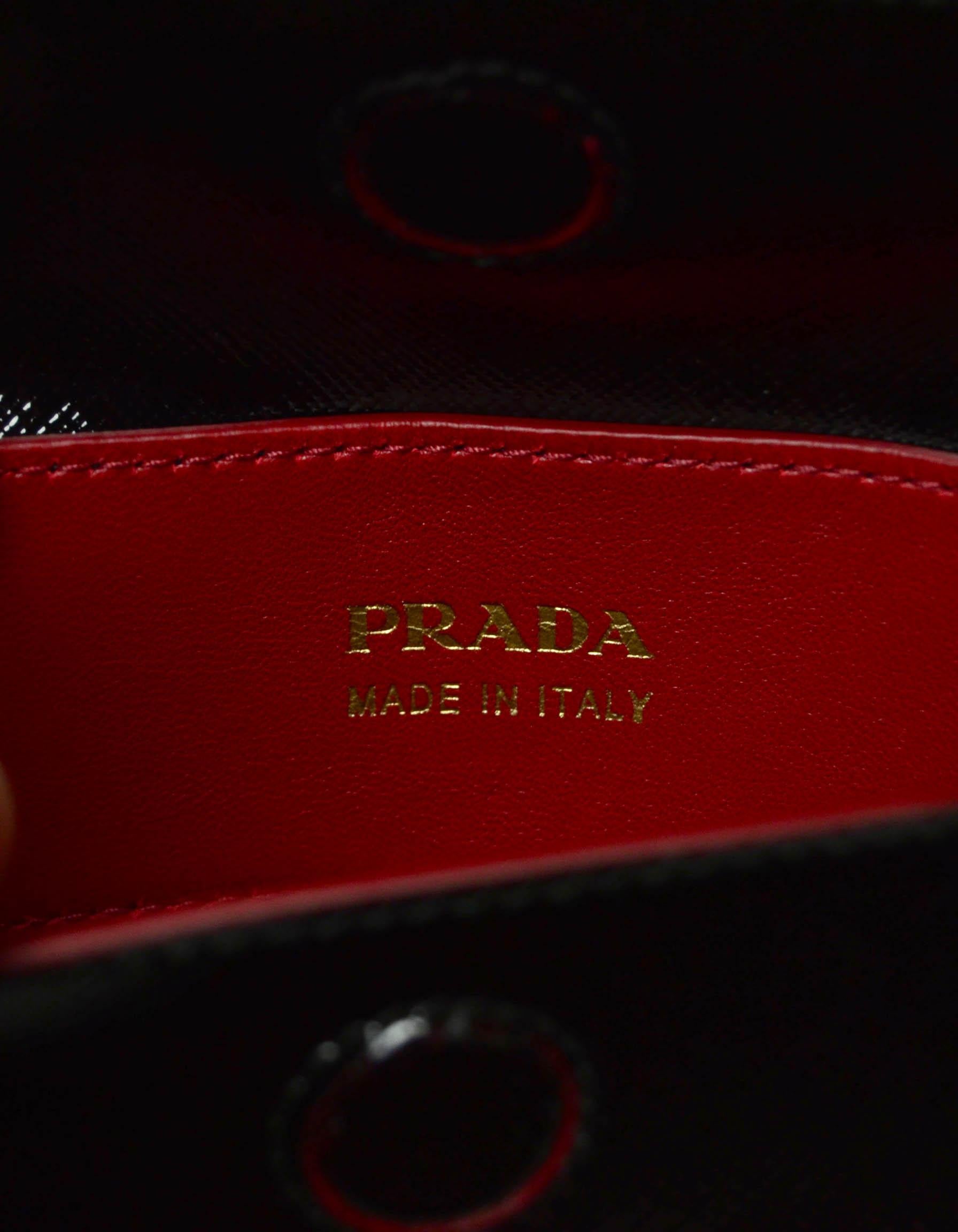 Prada Black/Red Saffiano Vernice Shiny Leather Double Handle Tote Bag w/ Strap 2