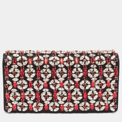 Prada Black/Red Satin Crystals Embellished Flap Clutch