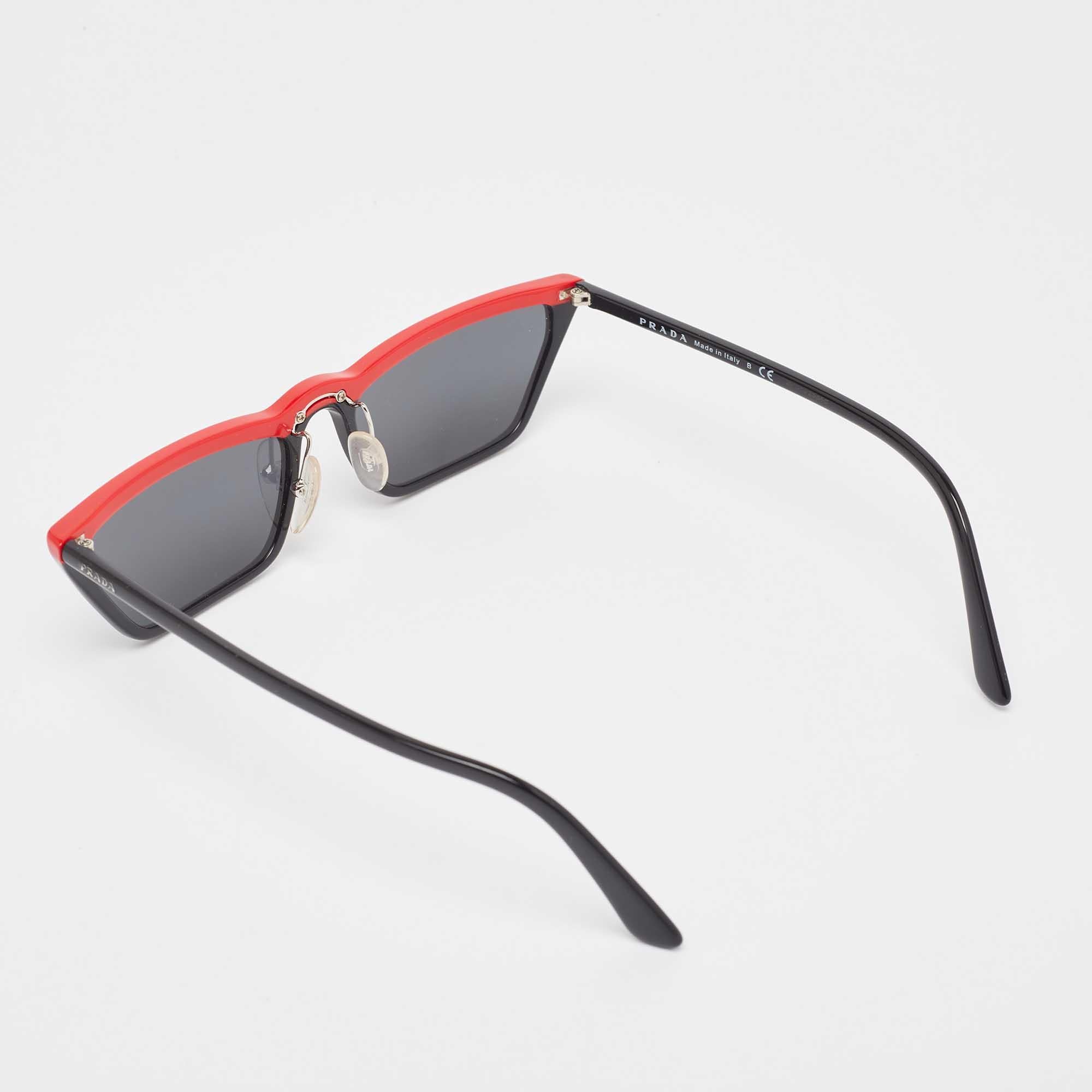 Gray Prada Black/Red SPR 19U Rectangular Sunglasses