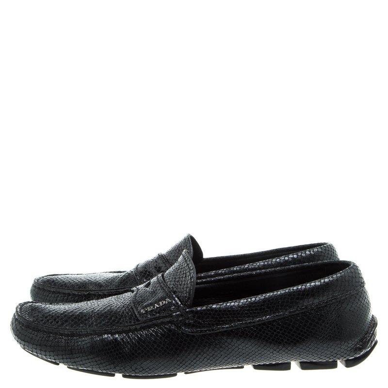 Prada Black Reptile Leather Penny Loafers Size 42 2