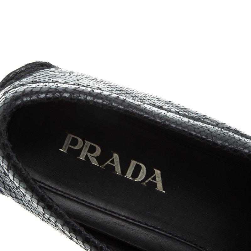 Prada Black Reptile Leather Penny Loafers Size 42 3