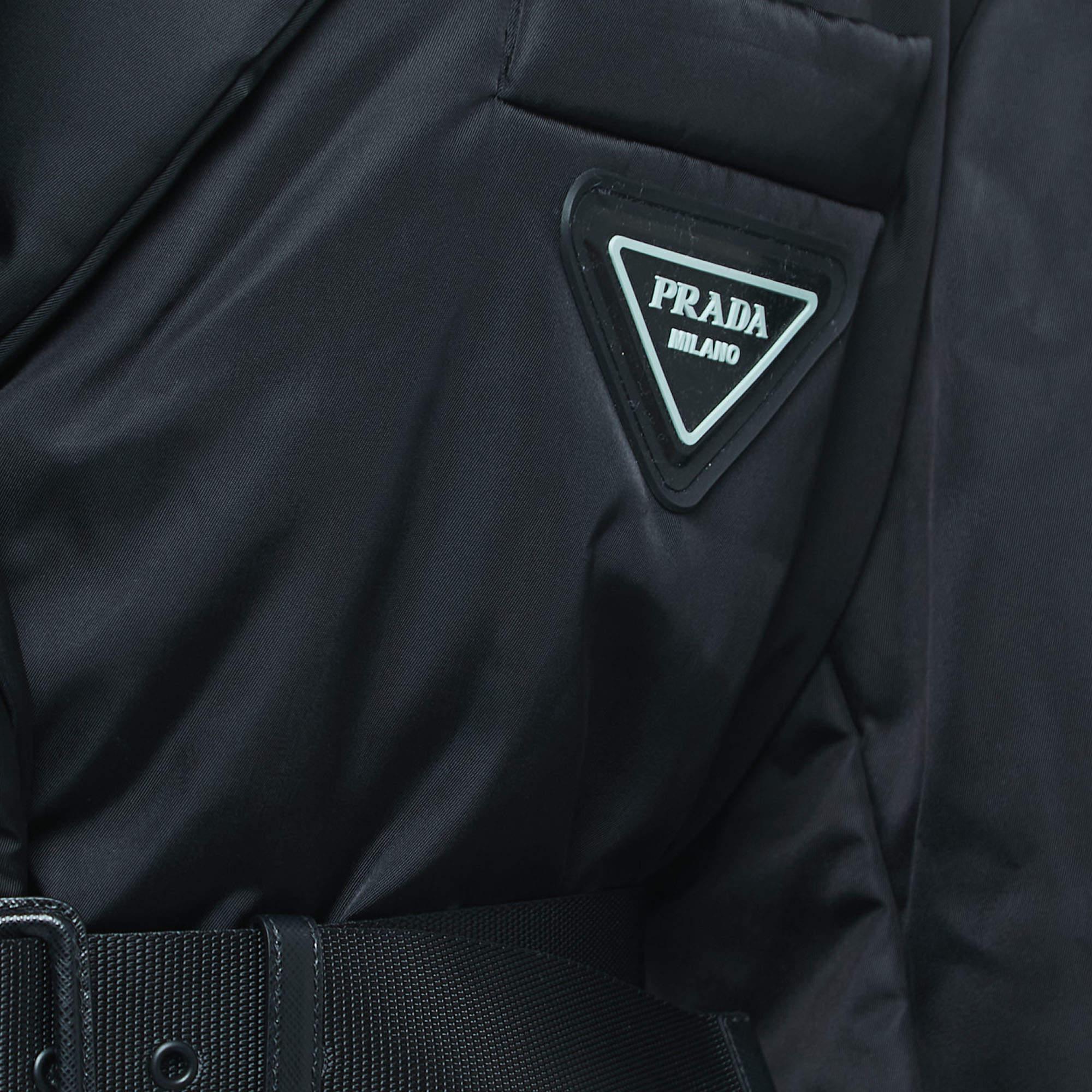 Veste Prada enduite de résine noire avec ceinture en nylon M 2