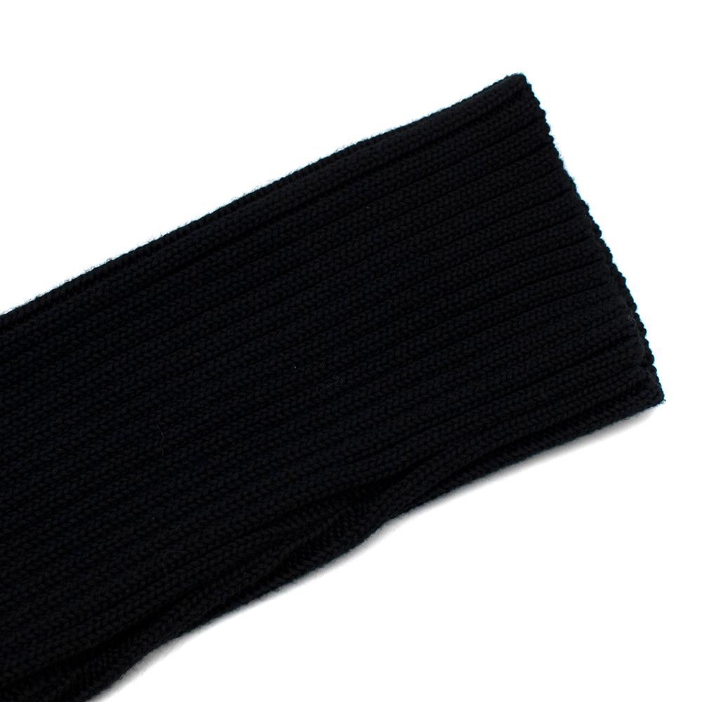 Prada Black Ribbed Knit Longline Cardigan with Gold Leather Trim - Size US 8 3