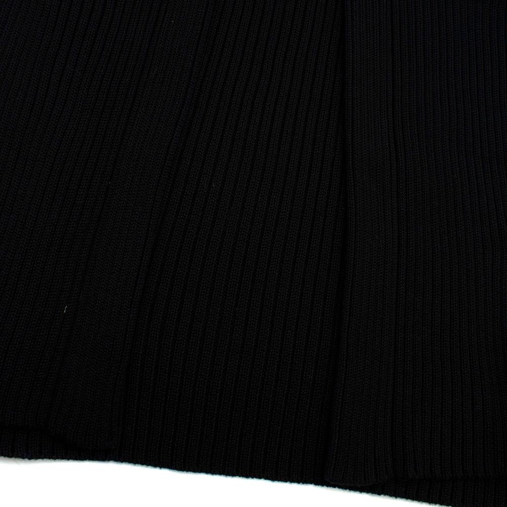 Prada Black Ribbed Knit Longline Cardigan with Gold Leather Trim - Size US 8 5