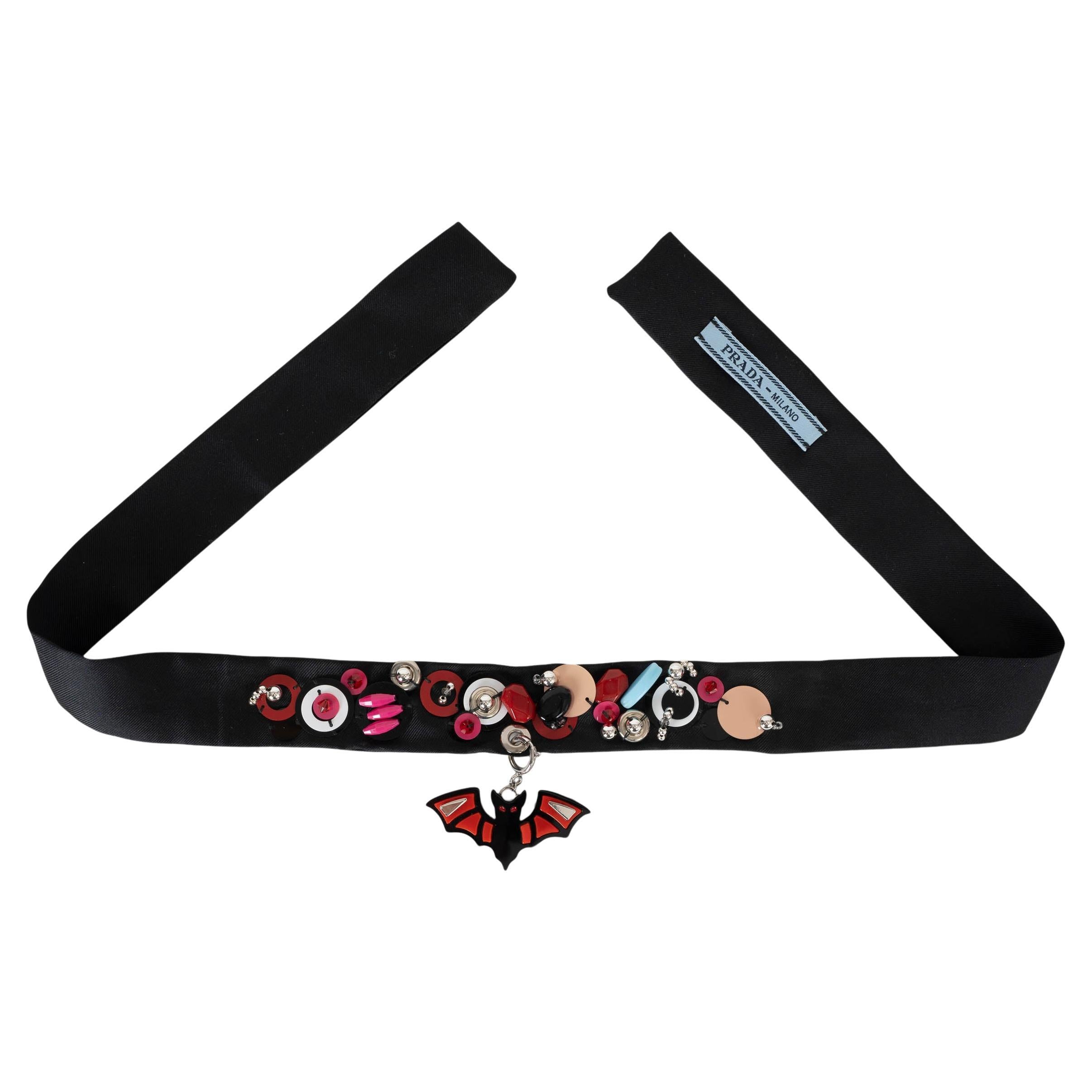PRADA black ribbon 2017 PUNK BAT BEADED CHOKER Necklace