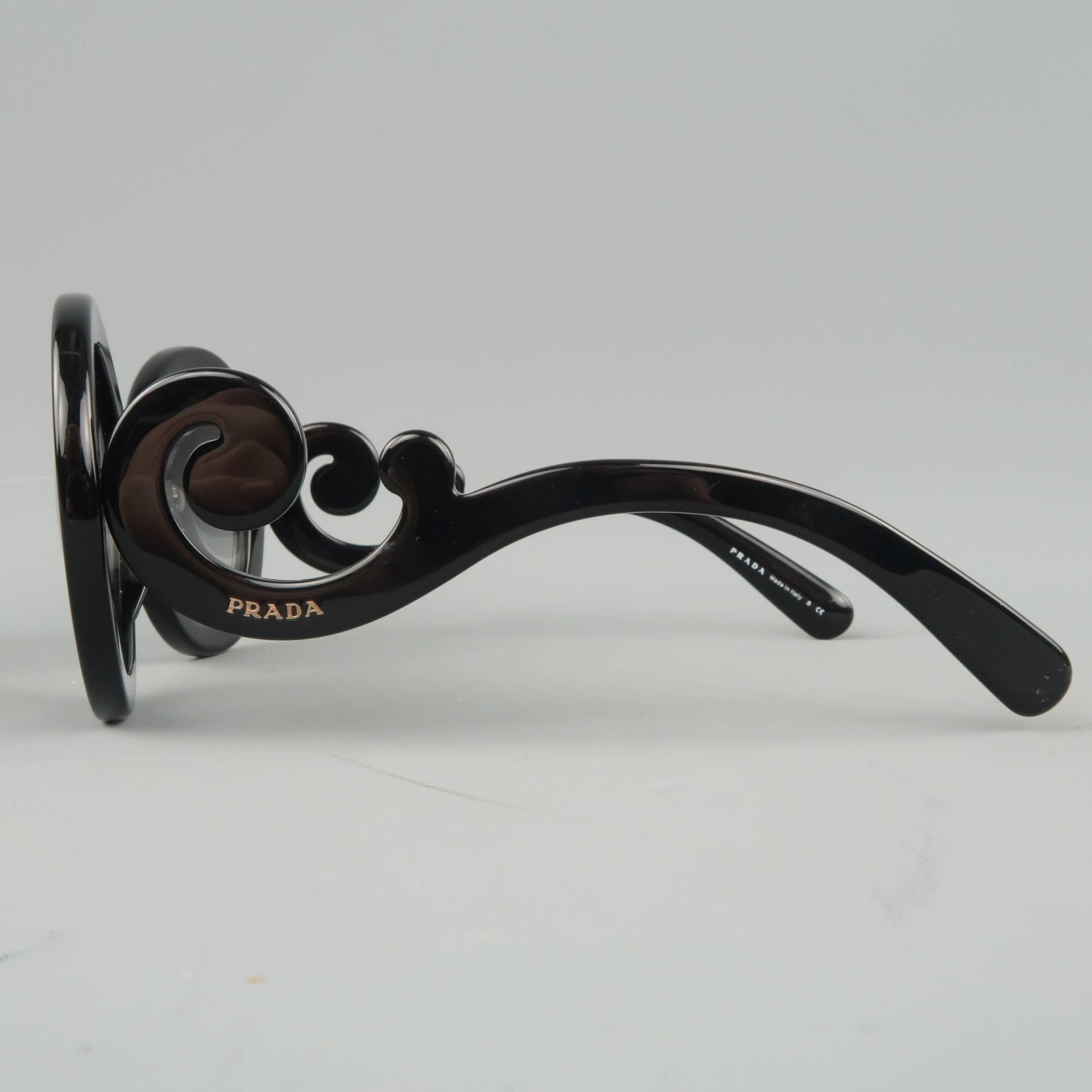 Women's  Prada Black Round Lens Baroque Swirl Arm Sunglasses