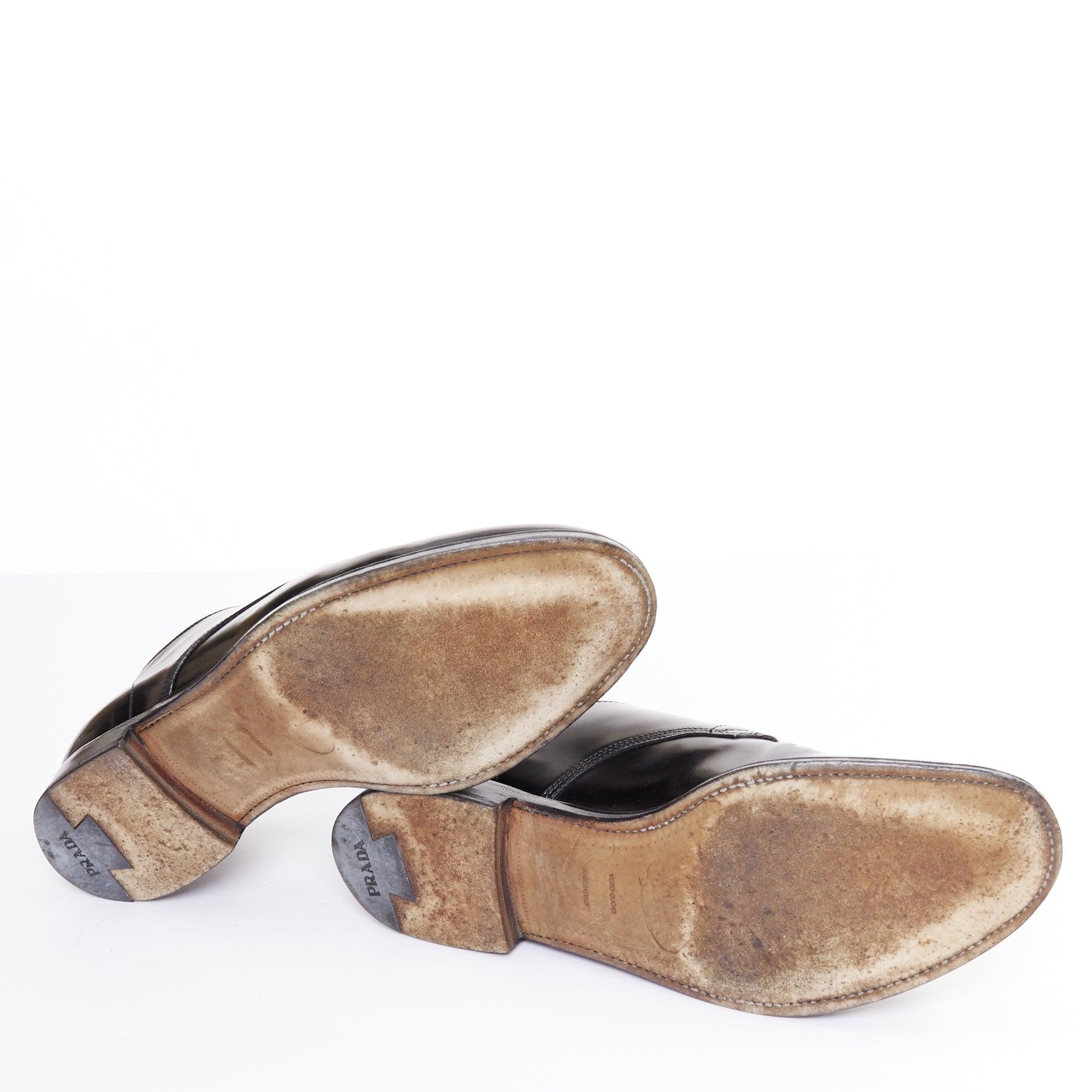 PRADA zapatos de vestir negros con puntera redonda y cordones UK7 EU41 en venta 6