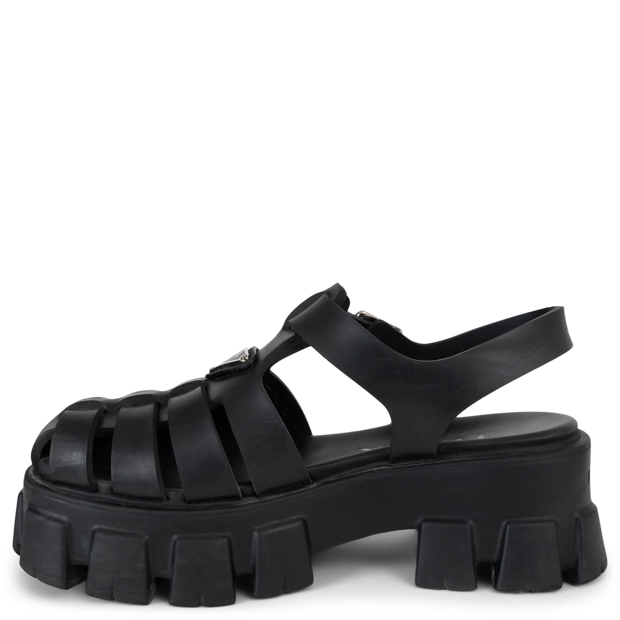 Noir PRADA black rubber 2022 MONOLITH FISCHERMAN Sandals Shoes 36 en vente
