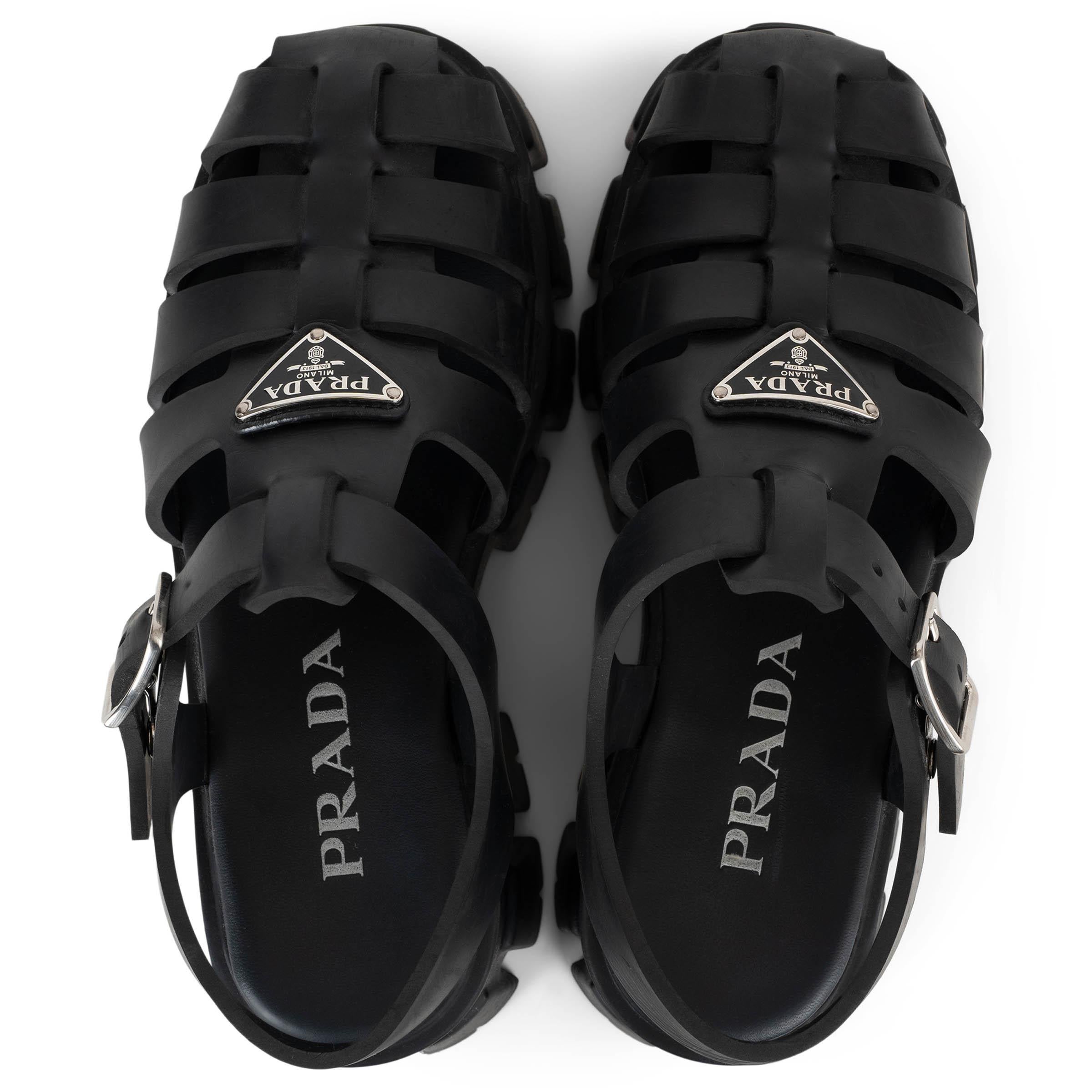 PRADA black rubber 2022 MONOLITH FISCHERMAN Sandals Shoes 36 en vente 1