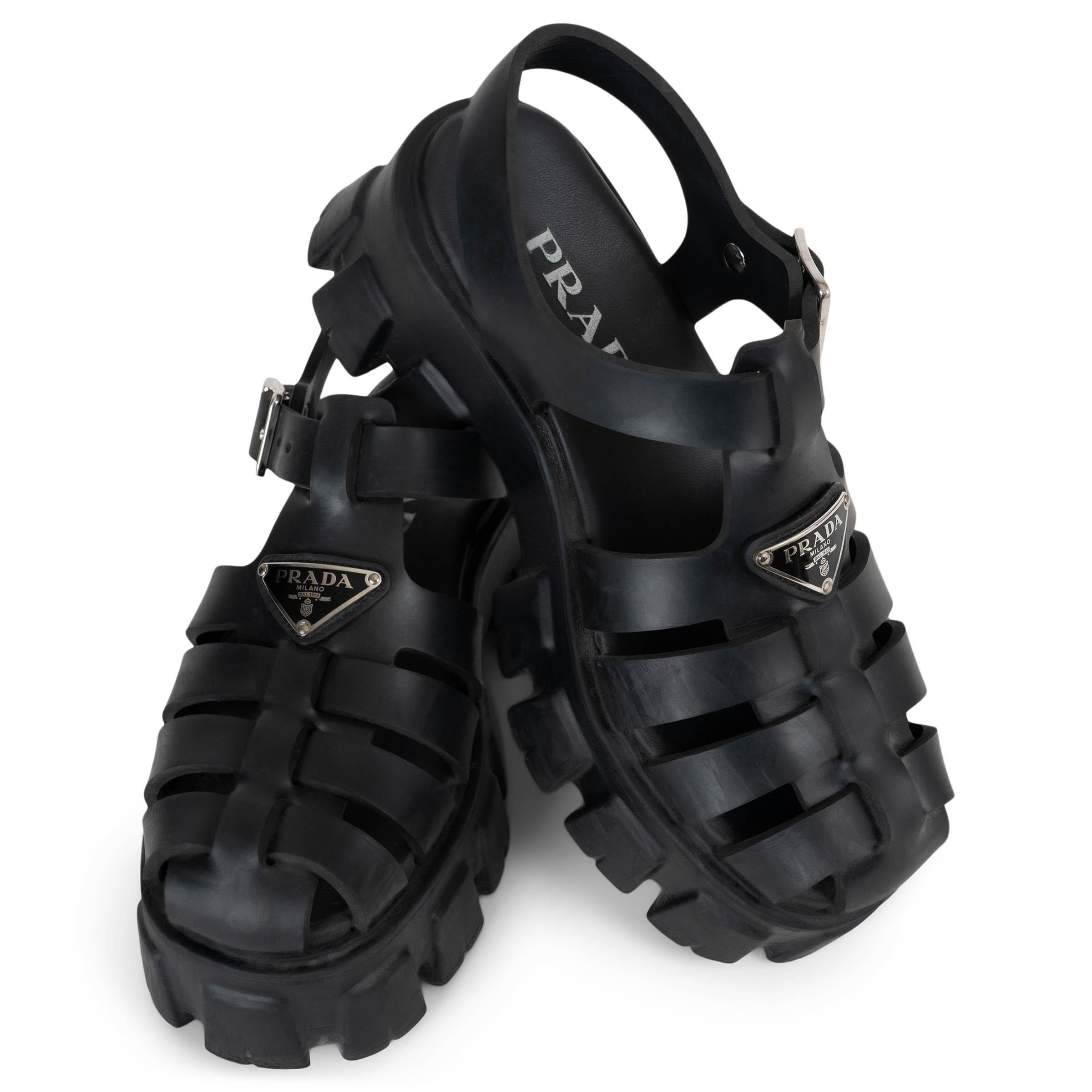 PRADA black rubber 2022 MONOLITH FISCHERMAN Sandals Shoes 36 en vente 2