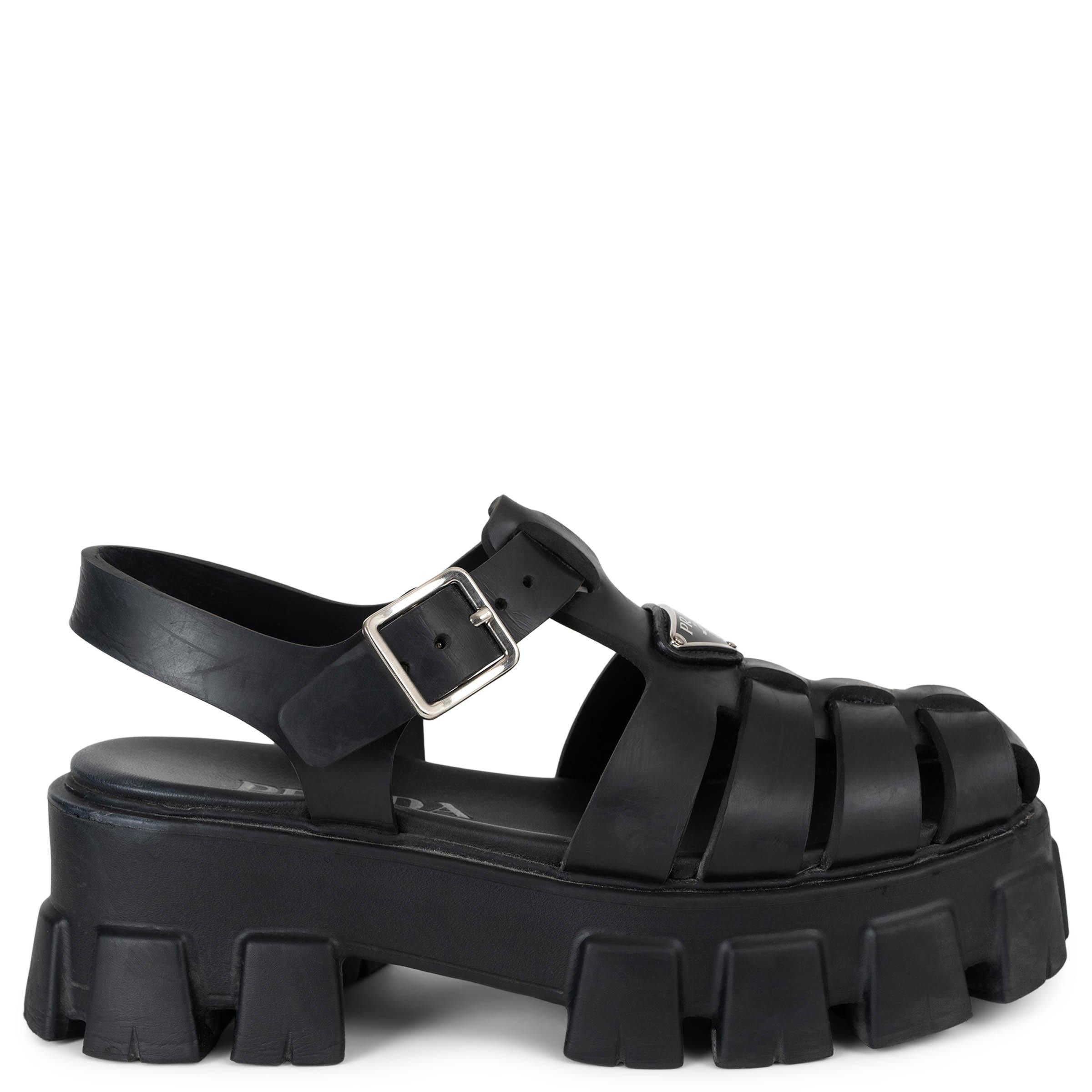 PRADA black rubber 2022 MONOLITH FISCHERMAN Sandals Shoes 36 en vente