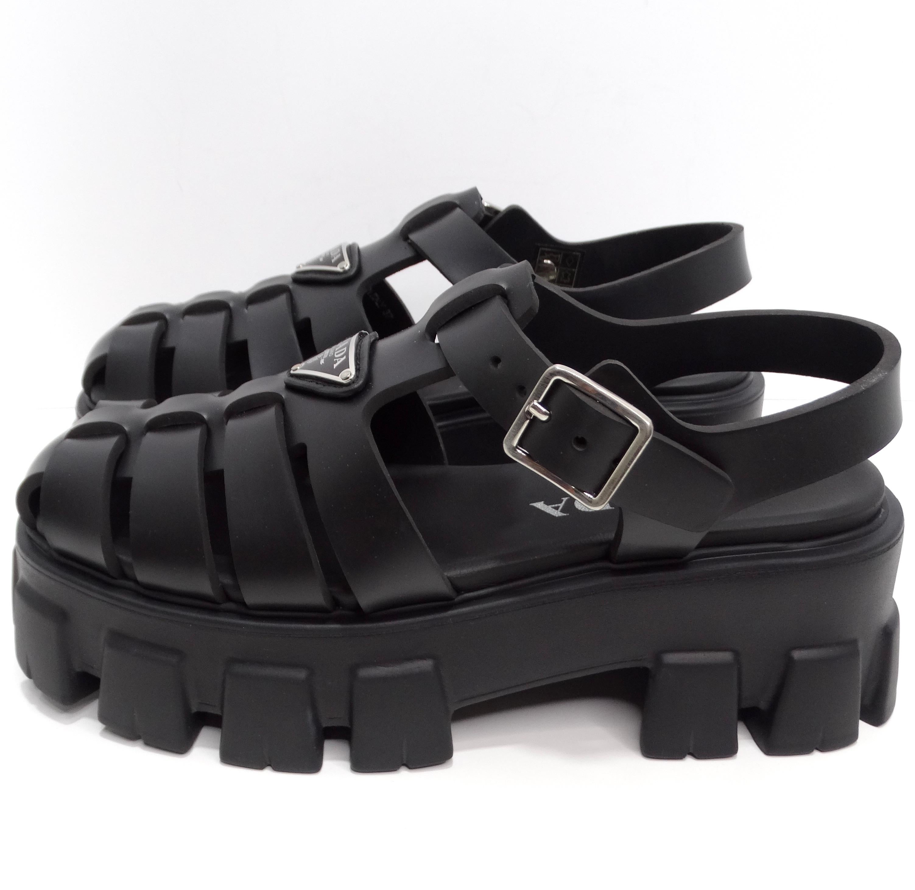 Prada Black Rubber Caged Slingback Platform Sandals 6