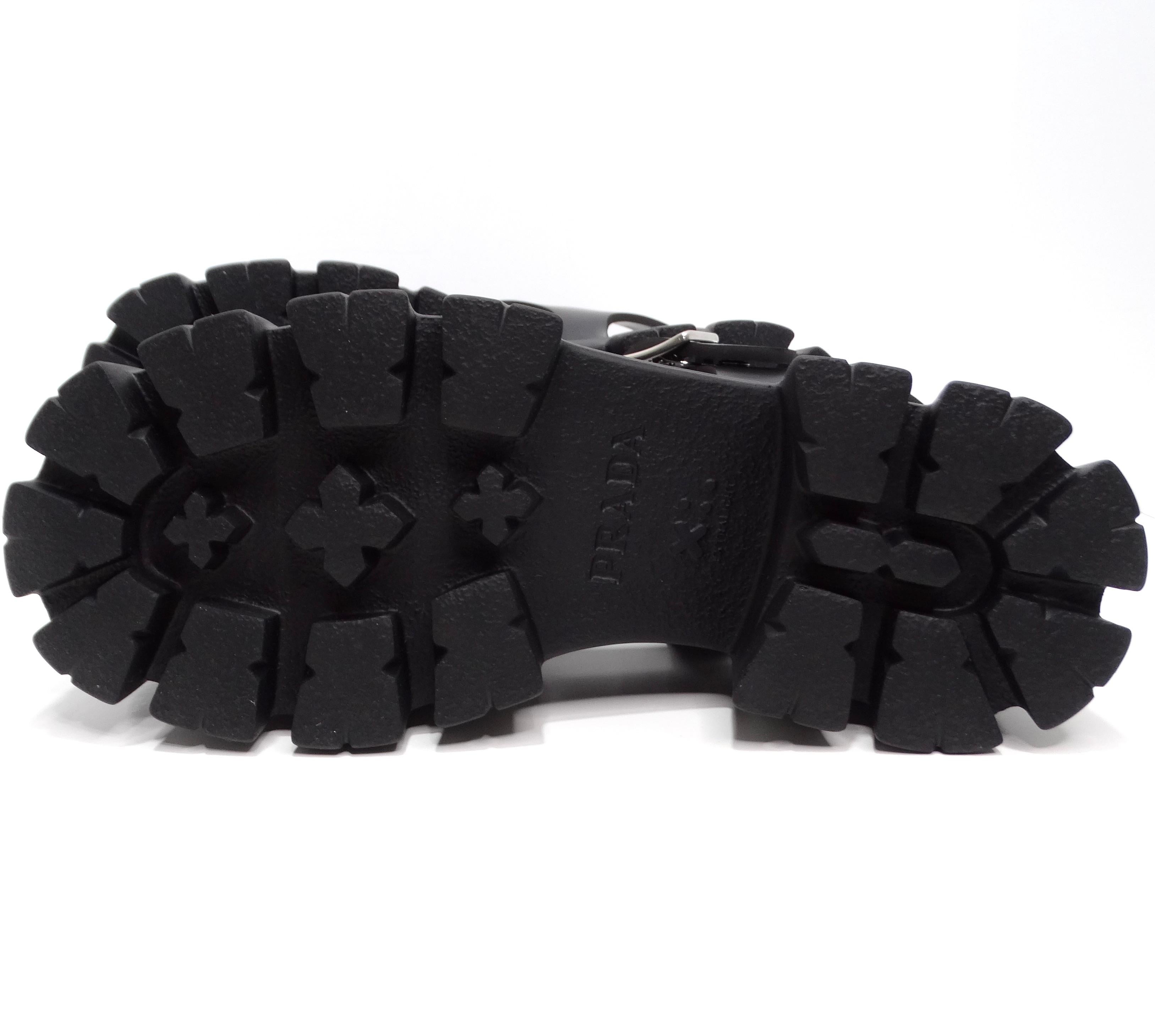 Prada Black Rubber Caged Slingback Platform Sandals 8