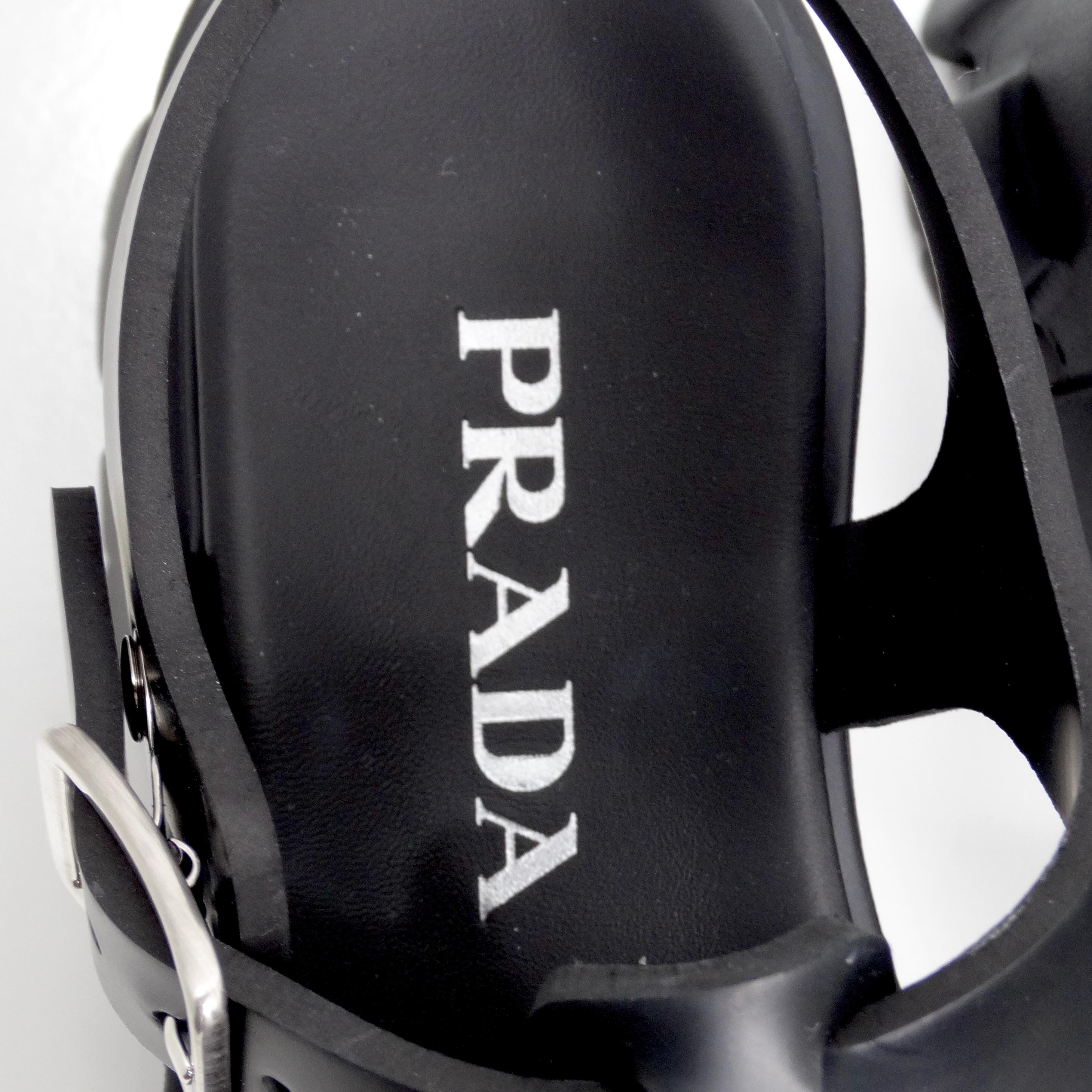 Prada Black Rubber Caged Slingback Platform Sandals 1