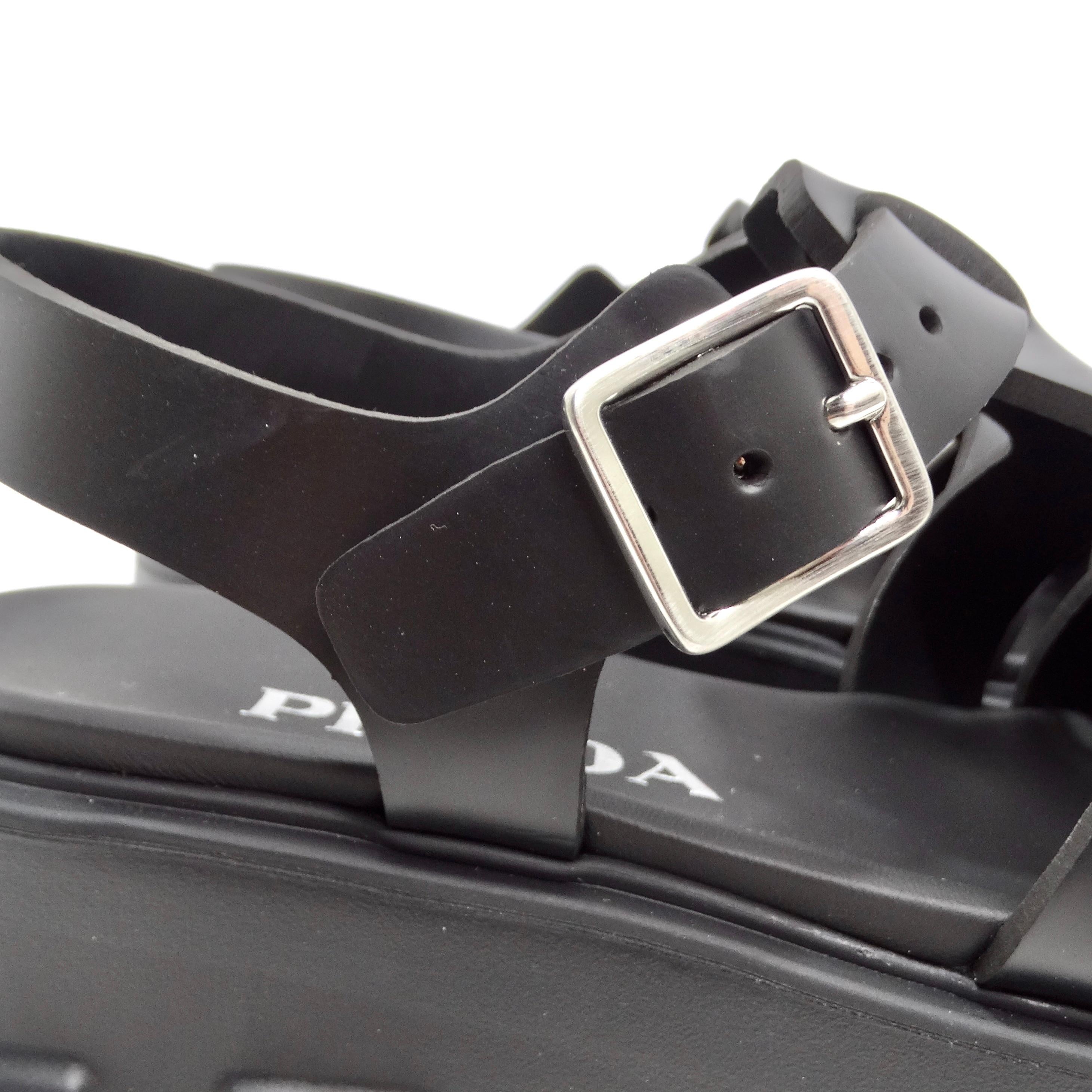 Prada Black Rubber Caged Slingback Platform Sandals 2